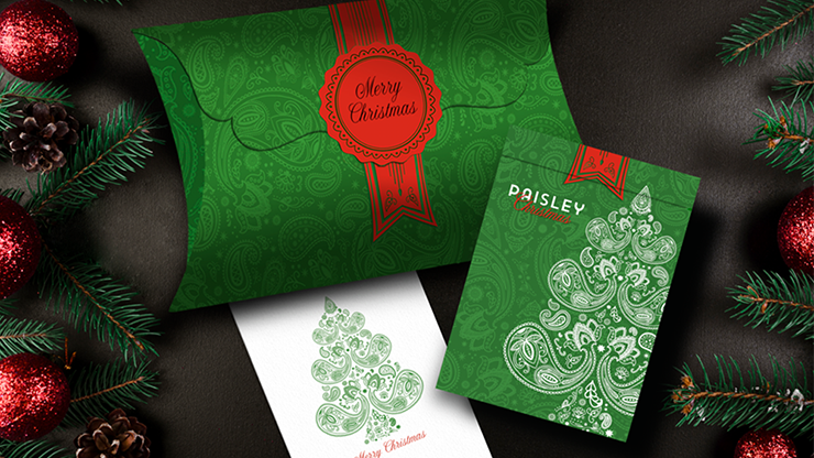 Paisley (Metallic Green with Christmas Gift Box) Playing Cards - Dutch Card House Company