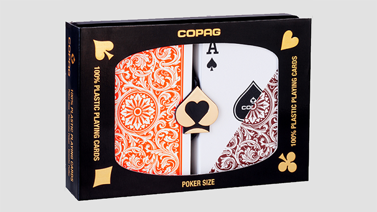 Copag 1546 Plastic - Cartas Bicycle Poker Size Regular Index Orange/Brown Double-Deck Set