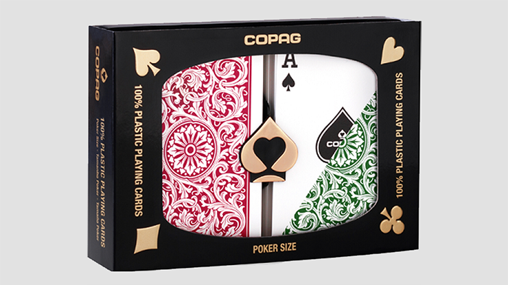 Copag 1546 Plastic - Cartas Bicycle Poker Size Regular Index Green & Burgundy Double-Deck Set