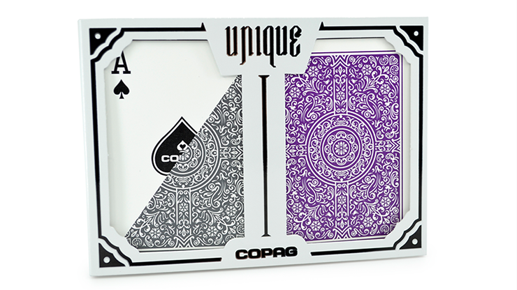 Copag Unique Plastic - Cartas Bicycle Poker Size Regular Index Gray & Purple Double-Deck Set